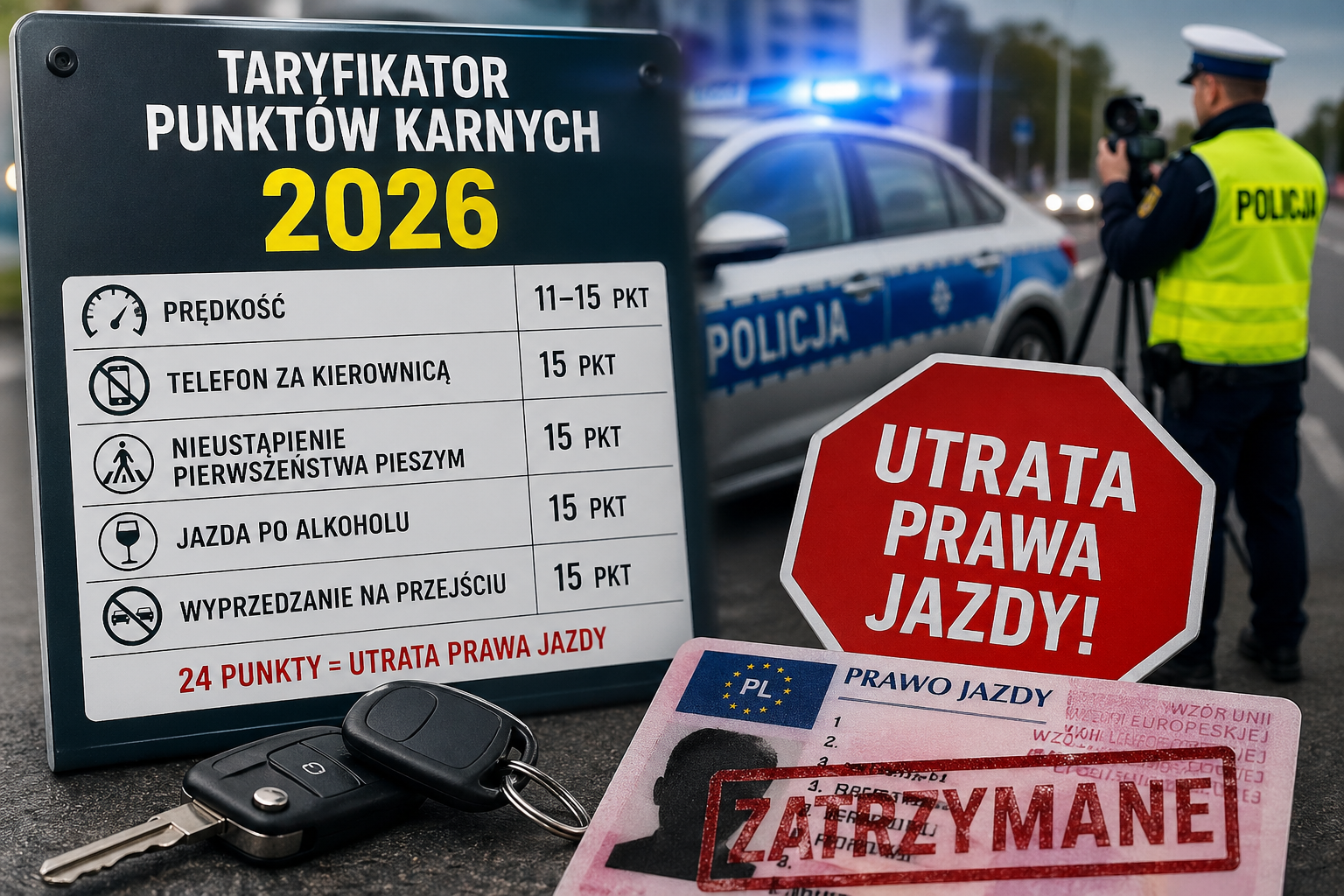 Nowy taryfikator punktów karnych 2026 – za co stracisz prawo jazdy? Aktualna lista wykroczeń