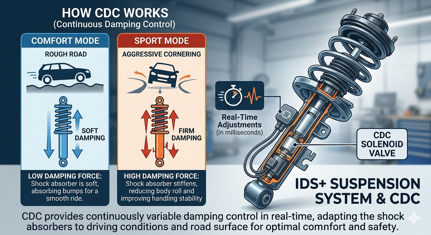 W układzie zawieszenia IDS+ stosowanym m.in. w Vectrze C, amortyzatory posiadają funkcję CDC. Co oznacza ten skrót?